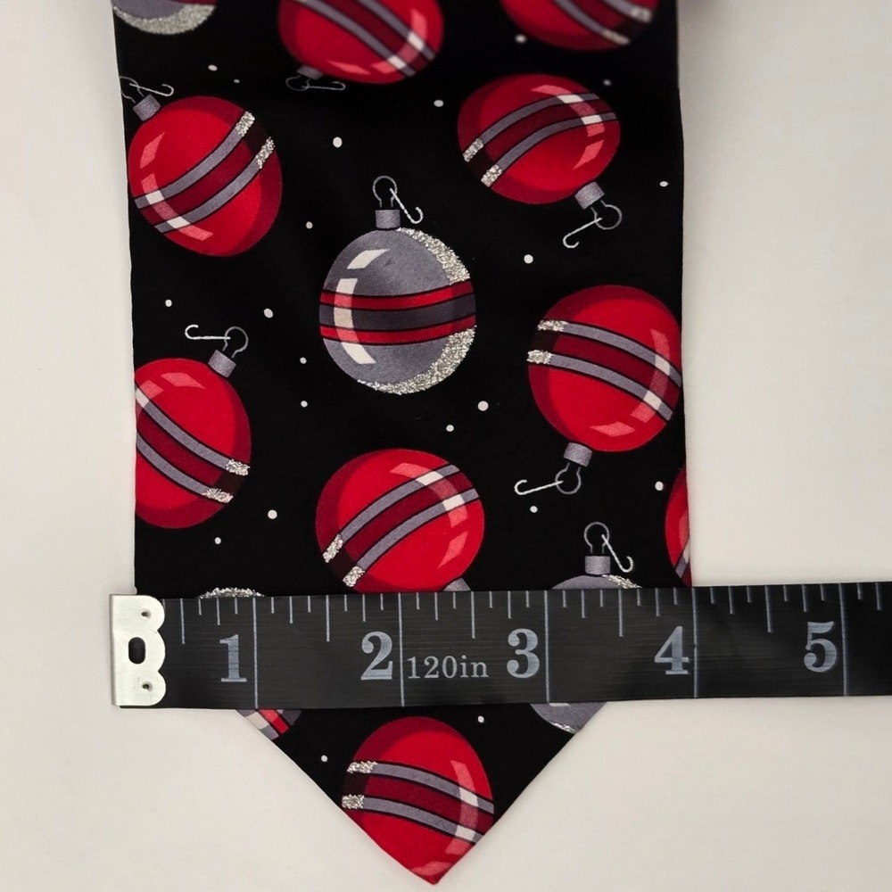 Holidays Mens Silk Necktie Christmas Ornament Glitter Festive Black Red - Picture 7 of 10